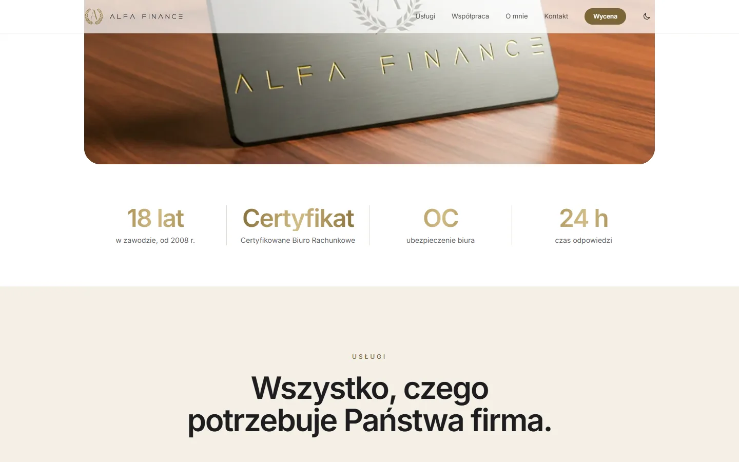 Alfa Finance — kolejna sekcja strony głównej