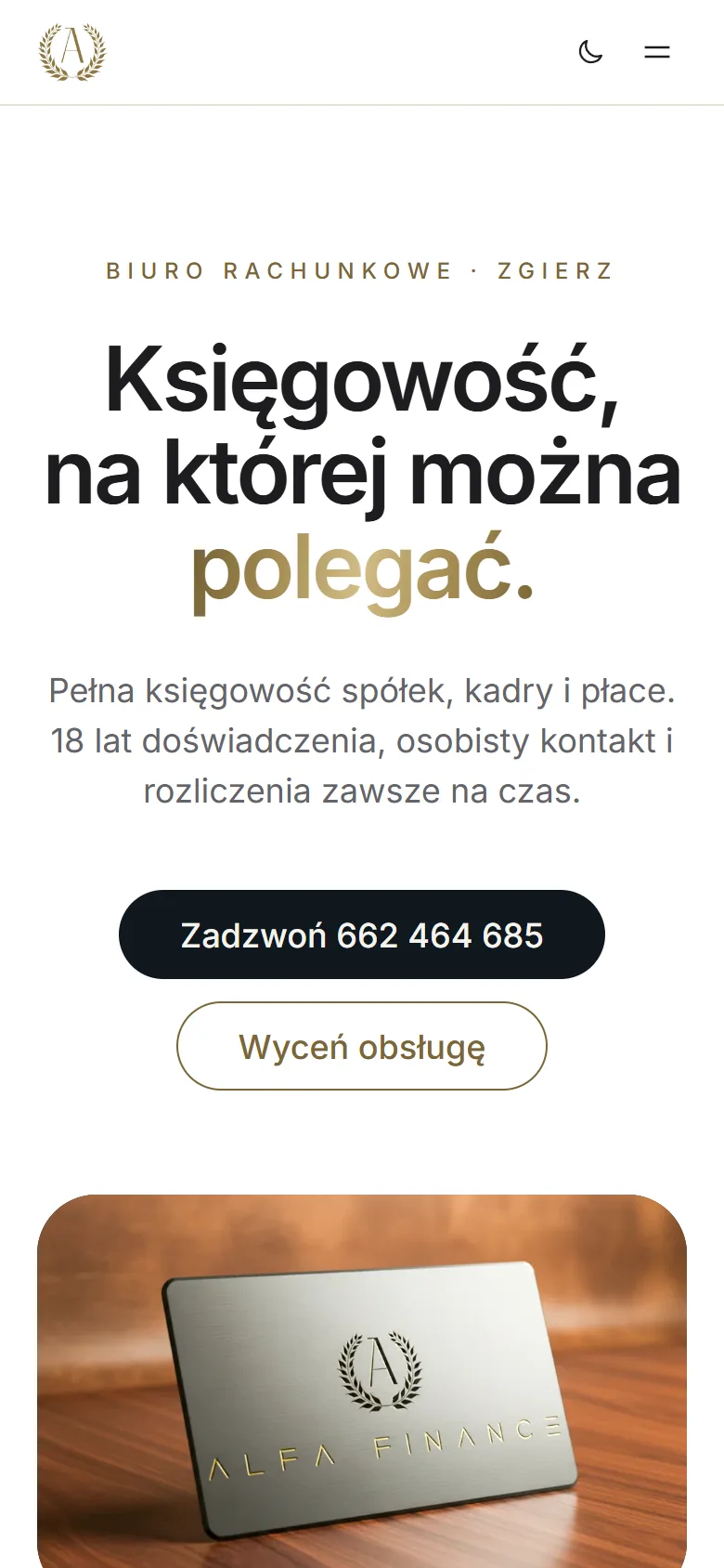 Alfa Finance — widok na telefonie