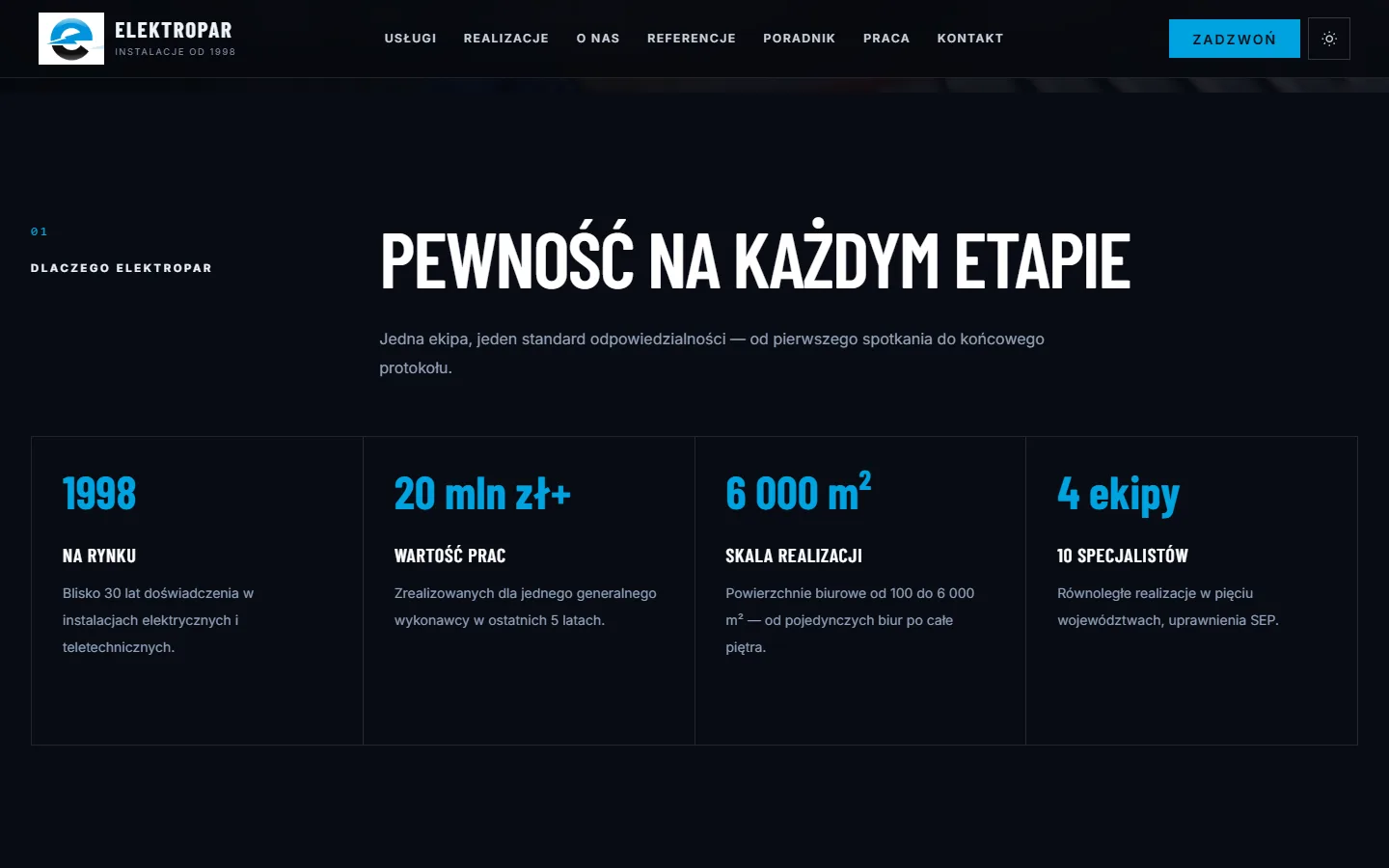 Elektropar — kolejna sekcja strony głównej