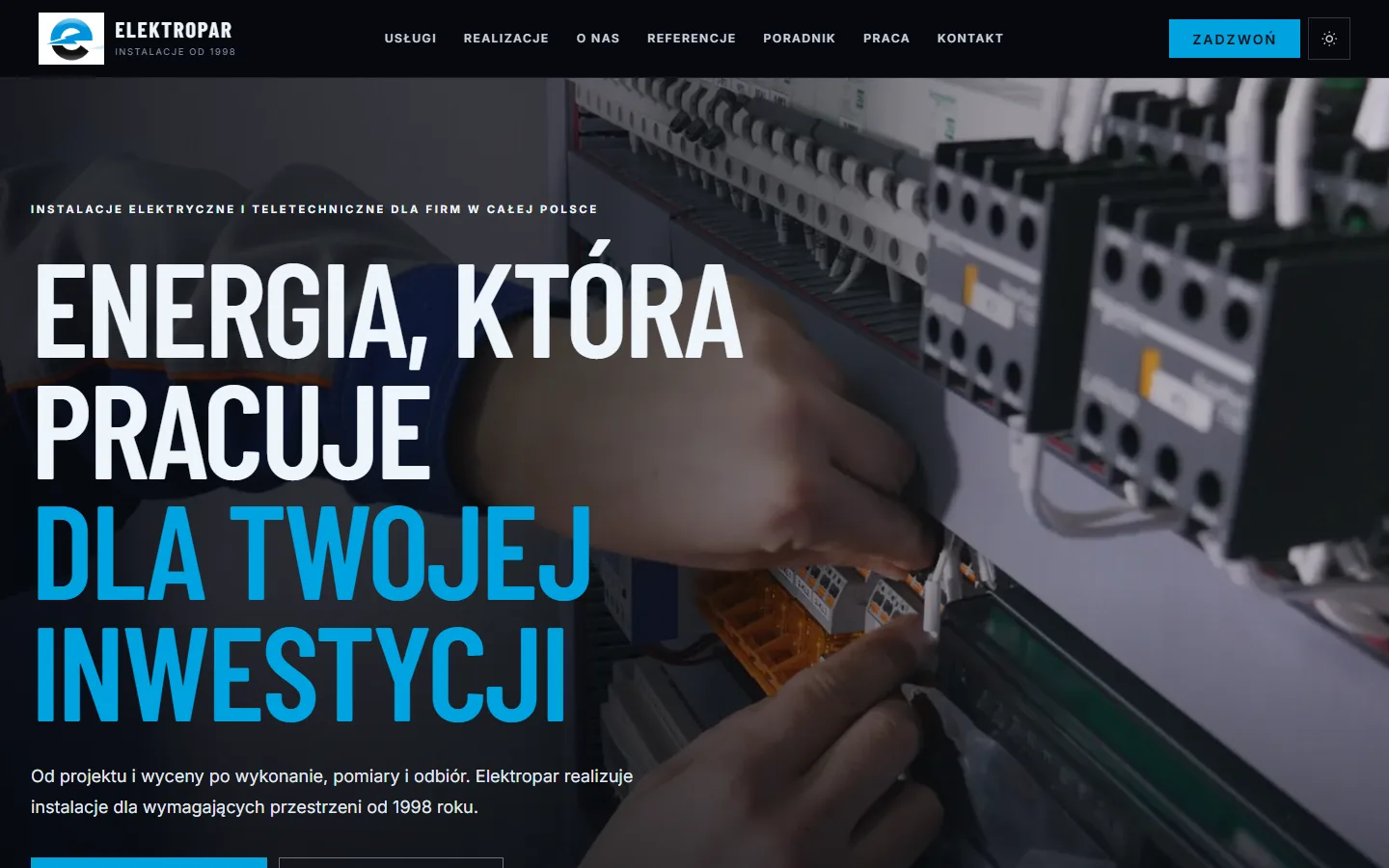 Elektropar — strona główna na komputerze